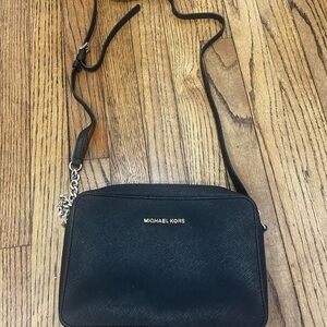 Michael Kors Black Leather Crossbody with Gold Hardware
